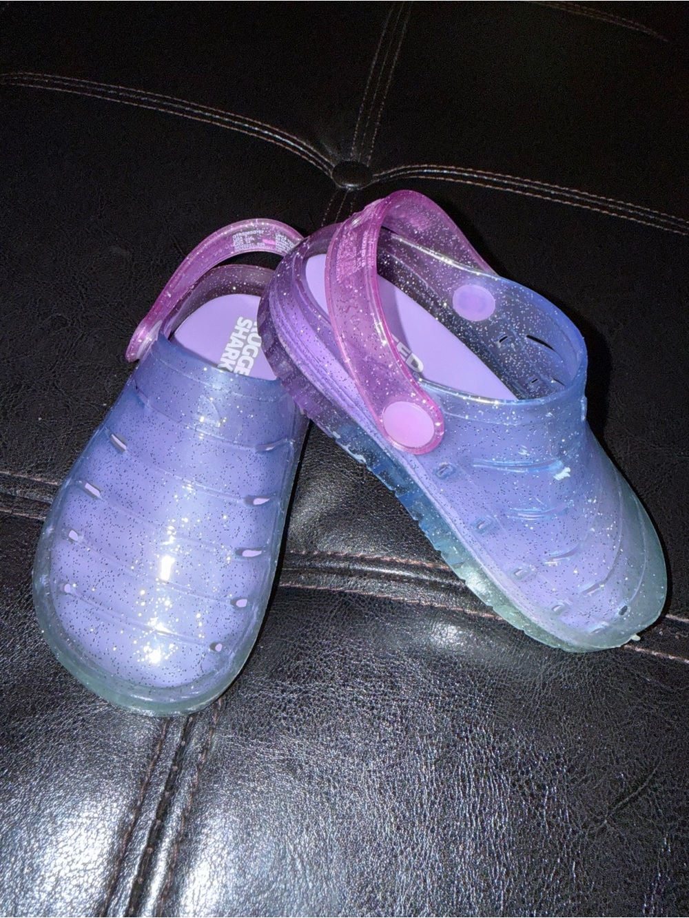 Rugged Shark Sparkle Ombre Kids Clogs with Pink Strap